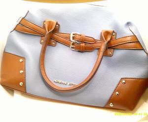 Adrienne Vittadini Rare double buckle in front blue/brown gold studs handbag